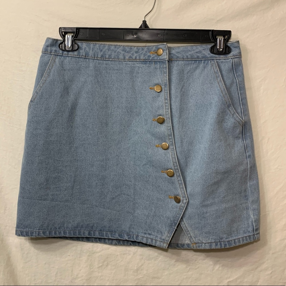 Light wash Jean gold button honey belle skirt